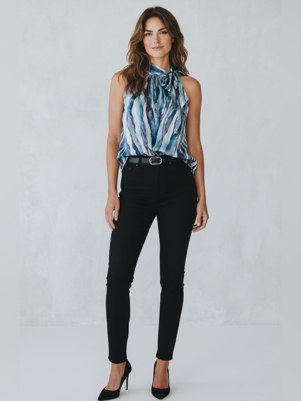 MICHAEL Michael Kors NEW - Sz 8 - Blue Teal Halter Tie Neck Silk like Top